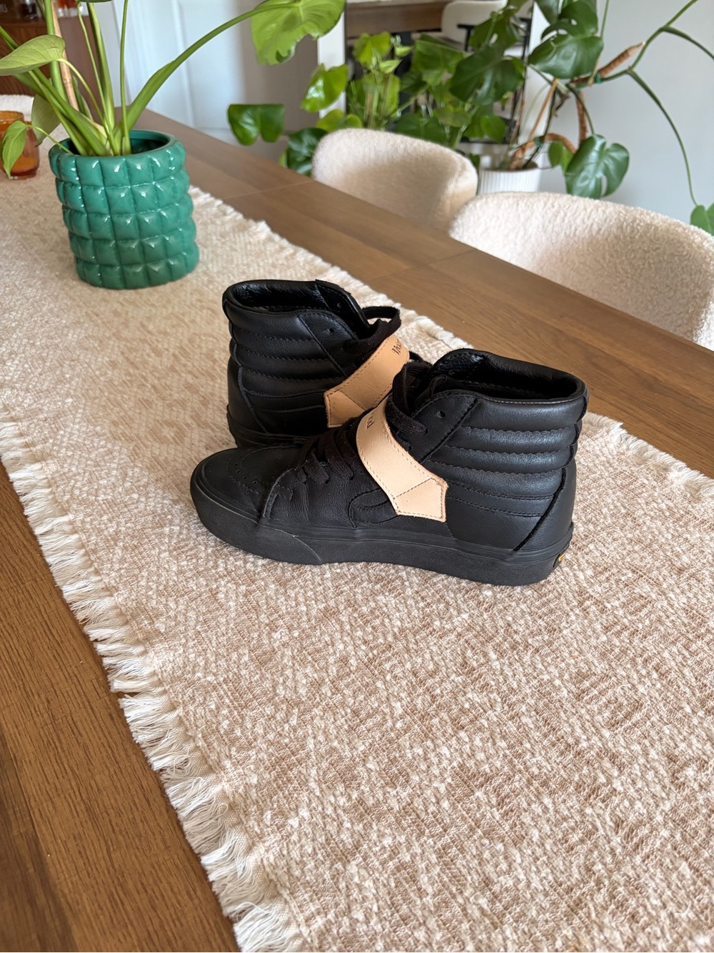 Vans Black High-Top Sneakers with Beige Strap - Picture 3 of 5